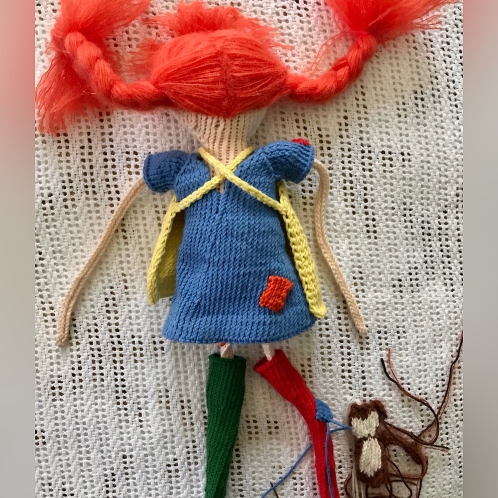 Handmade Knit Pippi Longstocking Doll Mr Nilsson Monkey OOAK Detailed Doll - Picture 12 of 16